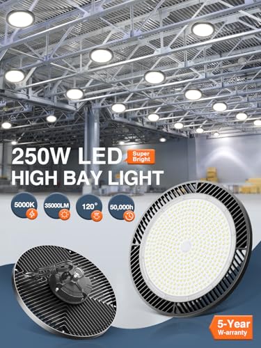 Super Bright 250W 35000LM Led High Bay Light 4 Pack for Garage Shop (4 Count)