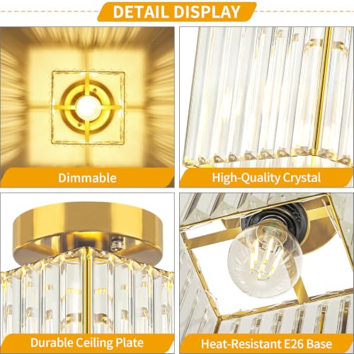 Modern Brushed Gold Hallway Entryway Light Fixtures Crystal Ceiling Lamp