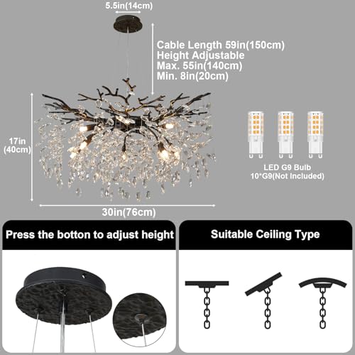 30" Black Crystal Chandelier