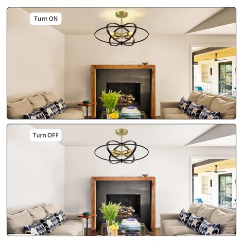 Semi Flush Mount Ceiling Light Chandelier 20'' Black and Gold Modern Light Fixtures Ceiling 4