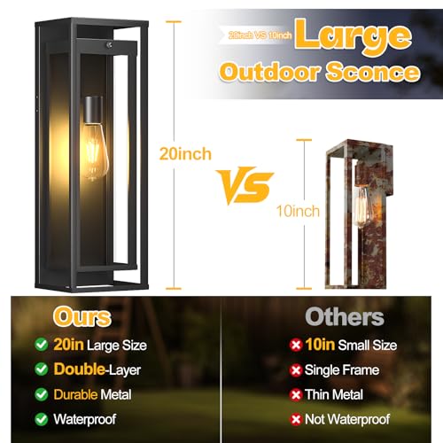 20in Large Outdoor Wall Light Dusk to Dawn Sconce Exterior Lighting Fixture (2 Count)