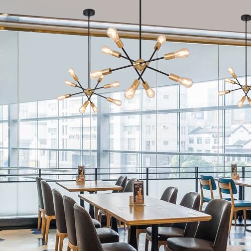 8 Lights Dining Room Light Fixtures Modern Sputnik Chandelier Black and Gold Mid Century Pendant Light for Kitchen Island Entryway Foyer Living Room UL Listed