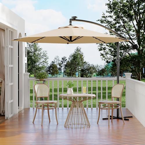 10FT Solar Lights Offset Patio Umbrella with Cross Base