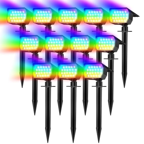 Solar Spot Lights Outdoor Spotlight Christmas 12 Pack Color Changing (12 Count)