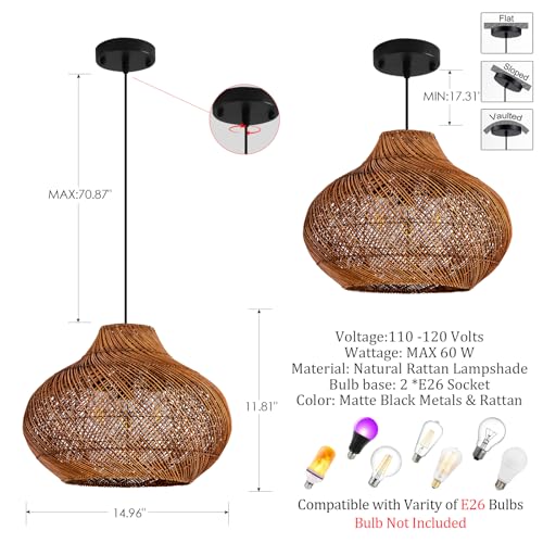 15" Rattan Pendant Light