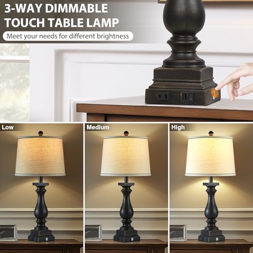 28" Tall Farmhouse Table Lamps Set of 2 with USB C+A Ports and AC Outlet (2 Count)