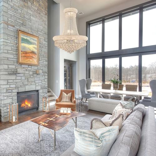 14 Lights Chrome Finish Empire Crystal Chandelier Lighting for Living Room Foyer Dining Room Hallway Entryway