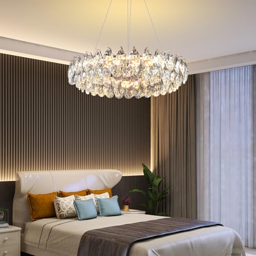 Modern Round Crystal Chandelier 24 Inch Chrome Dimmable LED Crystal Ring Chandelier 4