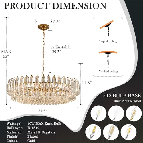 31.5" Modern Crystal Chandelier Gold 3