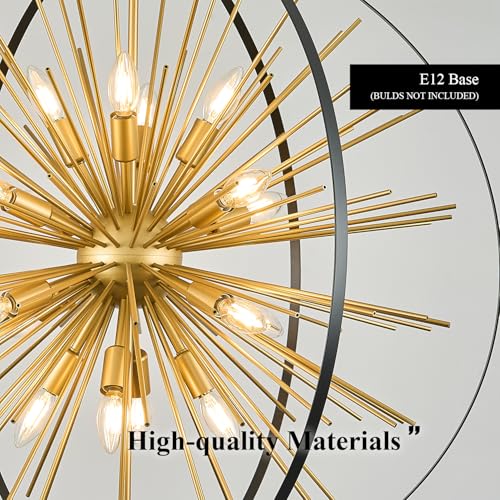 31" 16 Light Black Gold Sputnik Chandelier Modern Hanging Light