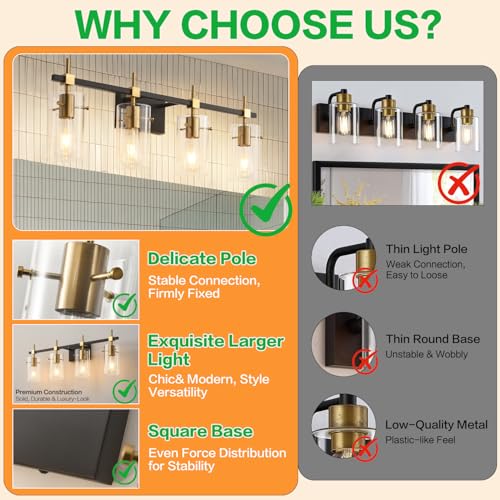 Farmhouse Brass Bathroom Vanity Lights fixtures Over Mirror Vintage Bathroom Lighting Wall Sconce with Glass Shade 4 Lights