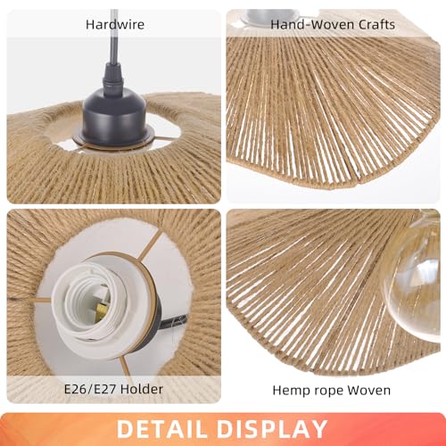 Rustic Farmhouse Chandelier Wicker Pendant Light Woven Ceiling Hanging Lighting for Dining Room Kitchen Hallway Foyer 19.6"