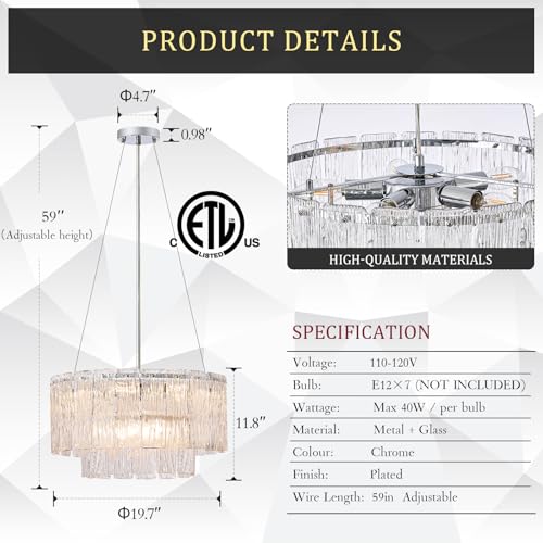 Modern 20" Crystal Glass Chandelier 7