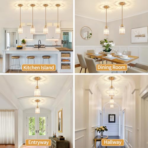2 Pack Brushed Gold Pendant Light Fixtures Modern Crystal Kitchen Lighting (2 Count)