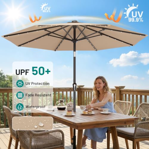 9FT Patio Umbrella with Solar Lights
