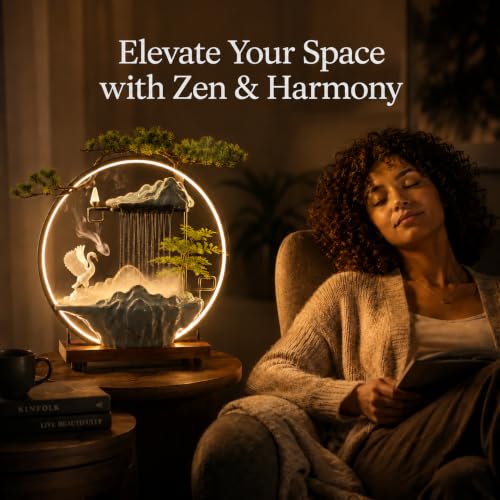 Luxury Feng Shui Zen Tabletop Fountain with Mist and LED Light