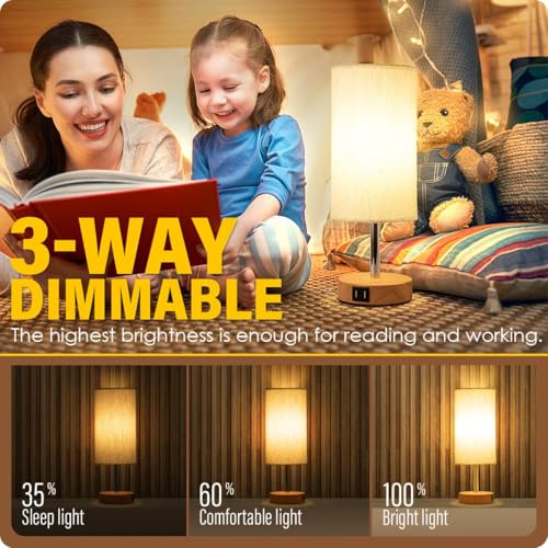 Bedside Table Lamp with USB Ports