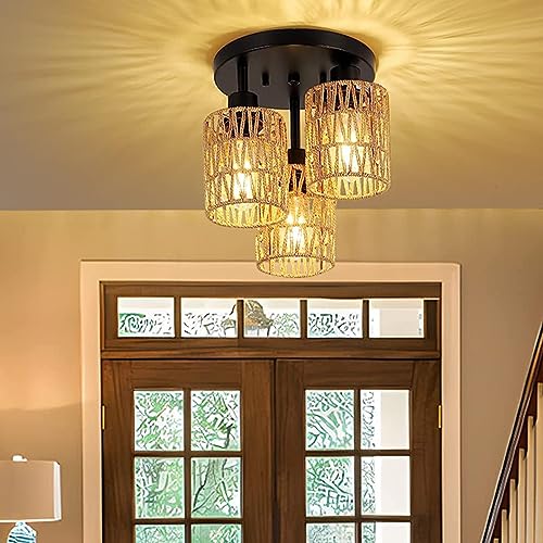 Small Rattan Lamp Shade Boho H5.9''xΦ4.7'' Cylinder Woven Lampshade