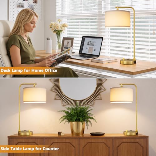 Gold Bedside Lamps Set of 2