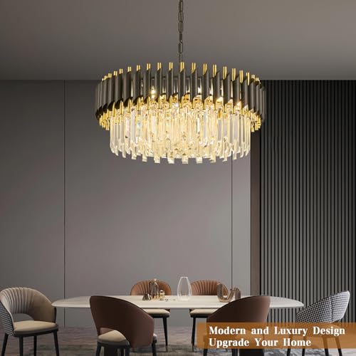 Black and Gold Crystal Chandelier Contemporary 24" with 5