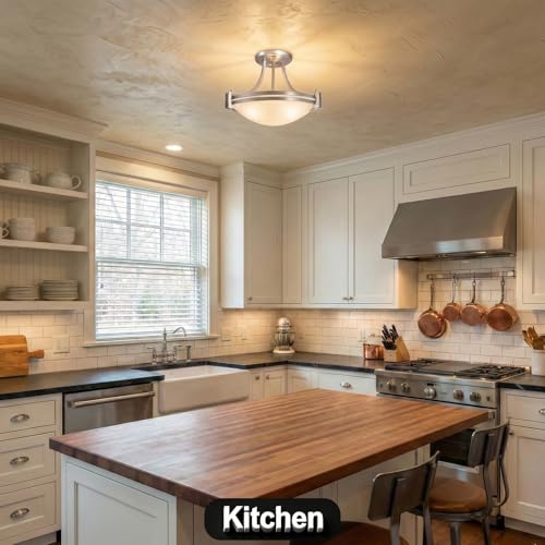 12 Inch Semi Flush Mount Ceiling Light Brushed Nickel ETL Listed