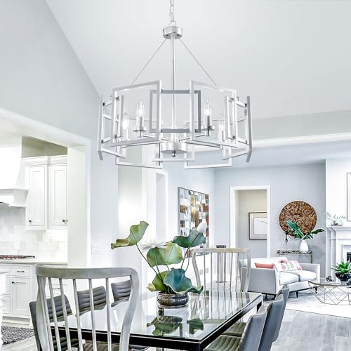 Modern Chandelier Chrome Geometric Pendant Lighting Fixture 5-Light Metal Farmhouse Chandelier for Dining Room Living Room entryway Kitchen Bedroom Island