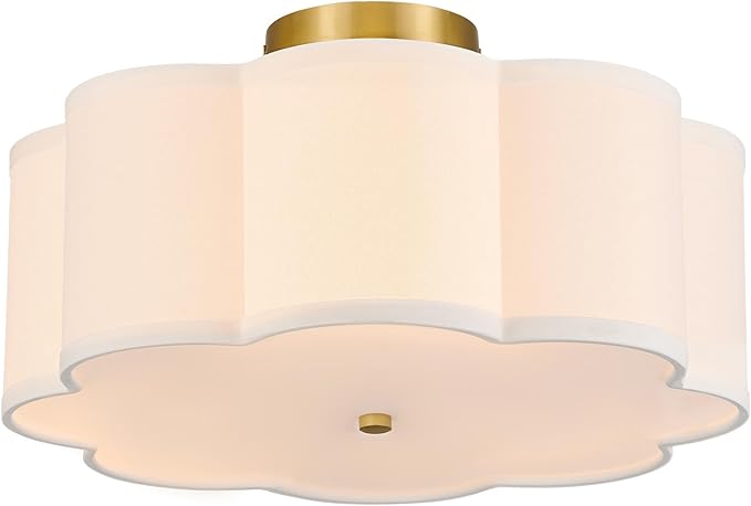VONLUCE Semi-Flush Mount Ceiling Light, 15.7" Modern 3-Light Ceiling Light Fixture with White Petal-Shaped Shade 3 E26 Sockets for Bedroom Entryway Living Room, Gold Finish, ETL Certificated - Aura Lighting
