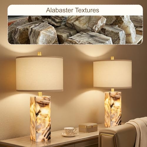 23" Alabaster Table Lamps Set of 2 with Night Light for Bedroom (2 Count)