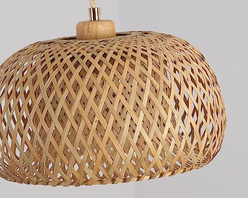 Bamboo Plug in Pendant Light with 14ft Handmade Woven Light Cord