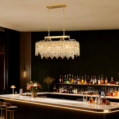 32" 10 Light Modern Oval Gold Crystal Chandeliers for Dining Room