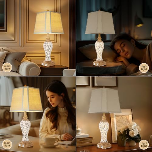 Rustic Table Lamp Set of 2 for Living Room with Night Lights (2 Count)