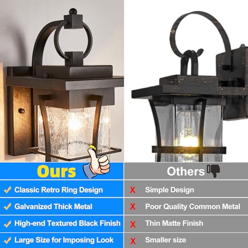 Outdoor Wall Sconces Light Fixtures Exterior Wall Lantern Outside House Lamps Waterproof Black Metal with Clear Seeded Glass