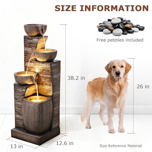 38.2" Tall Water Fountain Outdoor Garden Modern Fountains
