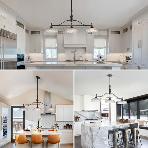 Chandeliers Pendant Light Fixture Modern Pendant Lighting Fixtures 3 Lights Chandelier Matte Black Kitchen Glass Hanging Lamp for Island Dining Room Living Room