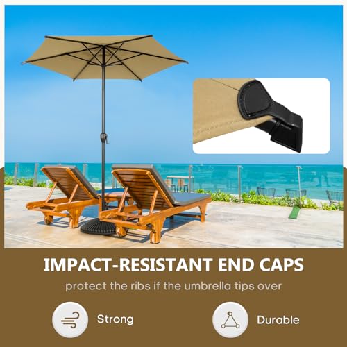 7.5FT Lyon Outdoor Patio Umbrella Outdoor Table Umbrella with Push Button Tilt and Crank Market Umbrella 6 Sturdy Ribs UV Protection Waterproof for Garden Deck Backyard Pool Tan