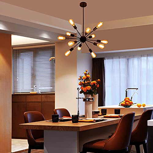 12 Light Black Farmhouse Sputnik Chandeliers for Dining Room Light Fixture