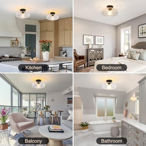 11.8" Clear Glass Ceiling Lights Retro Small Semi Flush Mount Ceiling Light