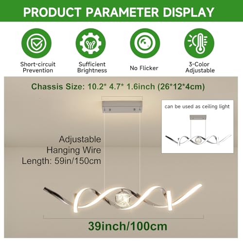 LED Modern Chandeliers 39inch Dimmable Chrome Kitchen Pendant Light