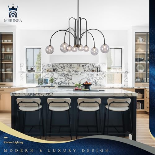 Black Sputnik Chandelier with Smoke Glass Globe 8 Lights L41 Inch