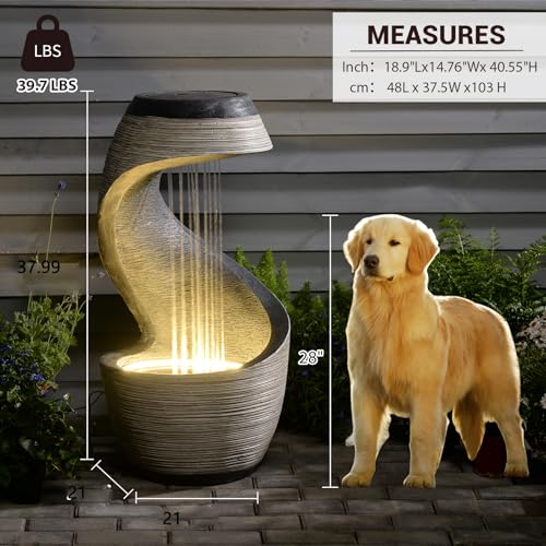 37" S Shaped Outdoor Water Fountain with LED Lights