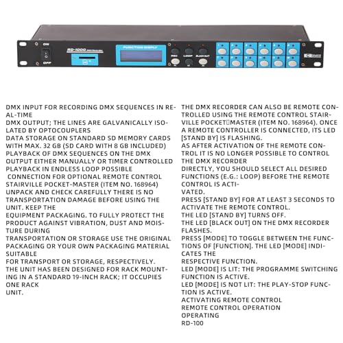 RD 100 DMX512 Recorder 19" 1U Rack DMX Controller SD Card Loop Playback Blackout Timer for Stage DJ Club Lighting