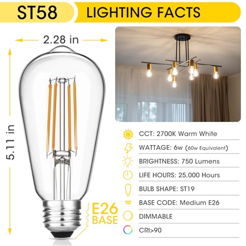 12 Pack Vintage LED Edison Light Bulb 60W Equivalent (12 Count)
