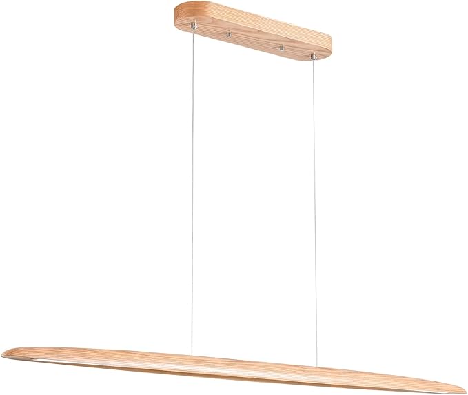 59" 40W Wood LED Linear Pendant Light Fixture Led Dining Room Light Dimmable Hanging Light Fixture for Dining Room Kitchen Island Pool Table Lights Natural Ash - Aura Lighting