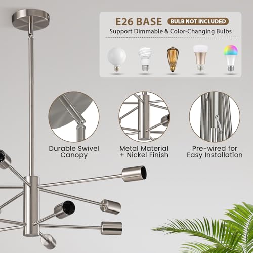 Modern Chandelier Light Fixture Brushed Nickel Sputnik Chandelier 10 (10 Count)