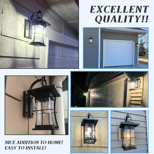 Outdoor Wall Sconces Light Fixtures Exterior Wall Lantern Outside House Lamps Waterproof Black Metal with Clear Seeded Glass