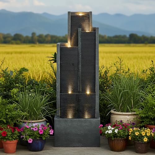 50.7" Tall Outdoor Water Fountain with LED Lights and Pump