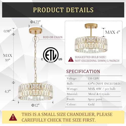 Gold Crystal Chandelier 12" 4