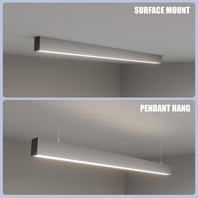 Silver 4FT 1Pack LED Linear Lights 50/45/40/35/30W Up and Down Light, 3000K/4000K/5000K 4 Feet Commercial Linkable Shop Lighting for Office Garage Shop Dining Room bar,0-10V Dimmable