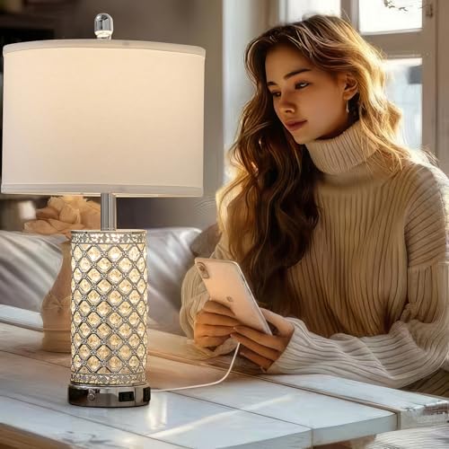 24in Crystal Table Lamp Bedroom Lamps for Night Stand Bedside