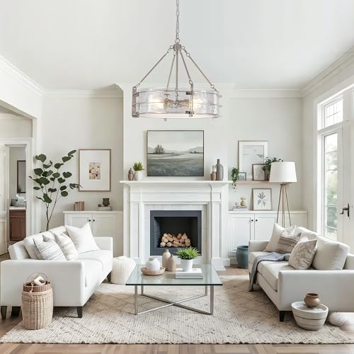 22” Modern Brushed Nickel Glass Chandeliers for Dining Room